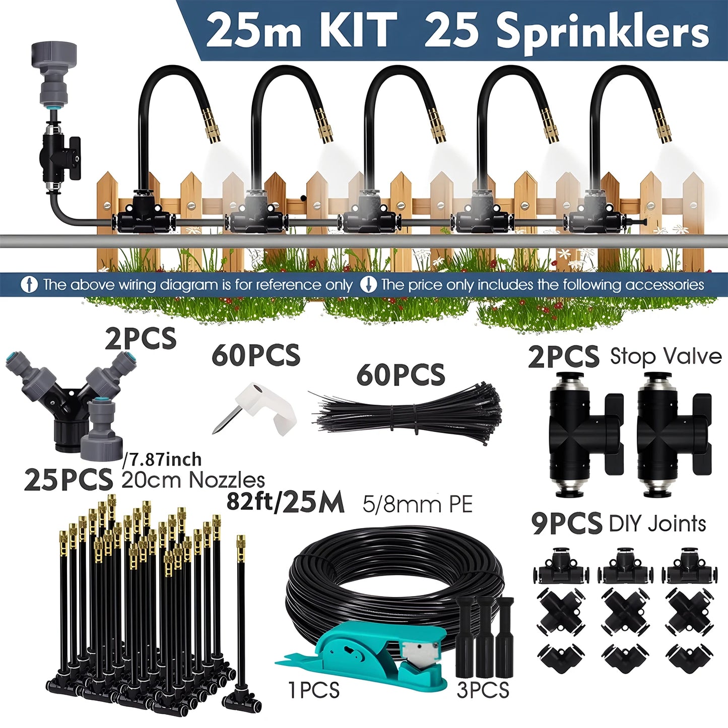 360° Free-bend Misting Nozzle Adjustable Atomizer Sprayer Outdoor Watering Kits 5-30m 1/4" 4/6mm Garden Misting Cooling System Peaceful Pleasures Health and Wellness 25m Kit