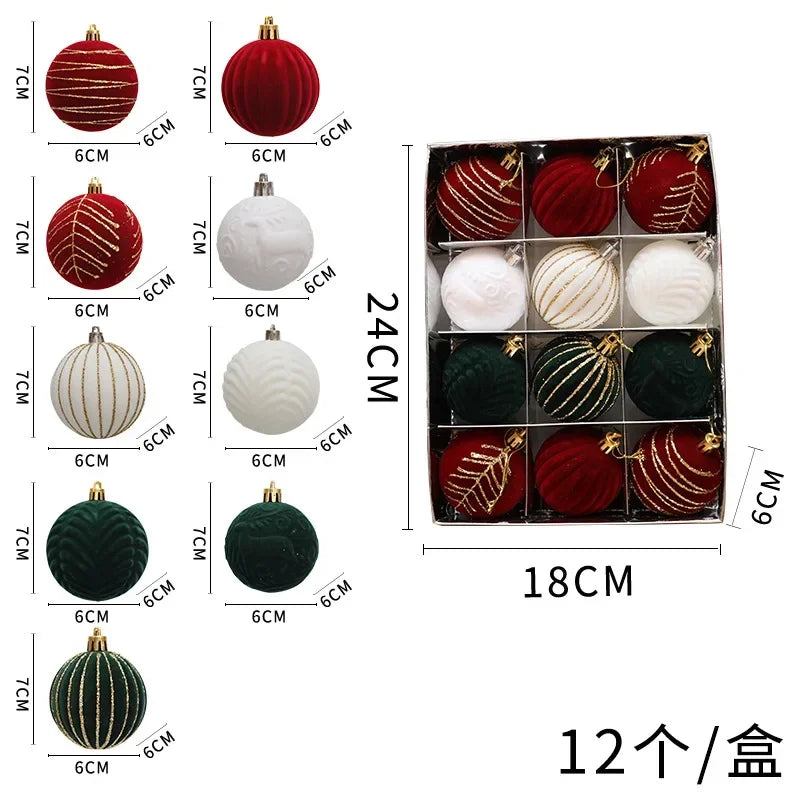 12-Pack Velvet Christmas Ball Ornaments 6cm – Red, Green & White