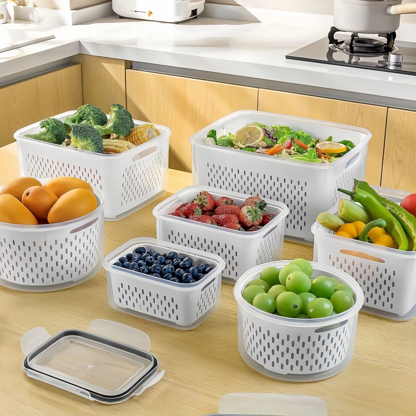 9-Piece Fruit Storage Containers for Fridge with Strainer