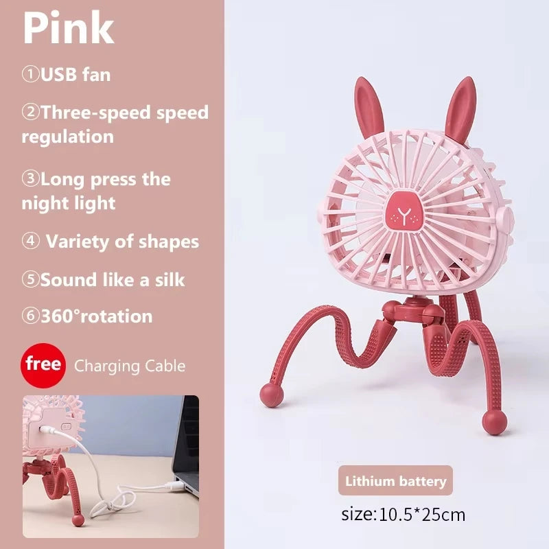 Baby Stroller Fan 360° Flexible Tripod USB Rechargeable | QIYOU
