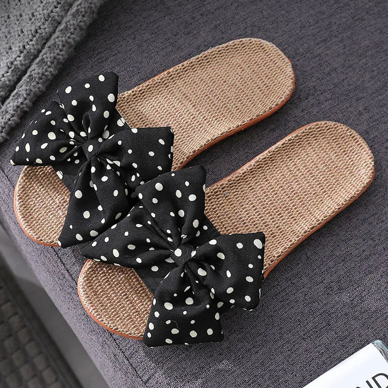 Women's Linen Bow Flip Flops – Bohemian Beach Slippers