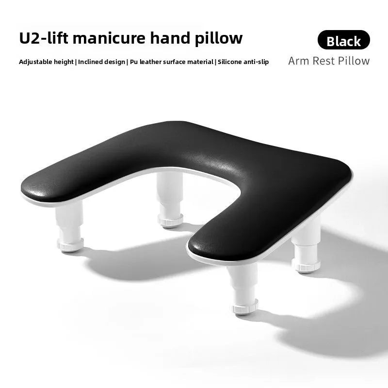 U2 U-shaped Liftable Adjustable Nail Art Hand Pillow PU Leather Detachable Stand Tilt Design Hand Pillow Nail Pad Manicure Table Peaceful Pleasures Health and Wellness black