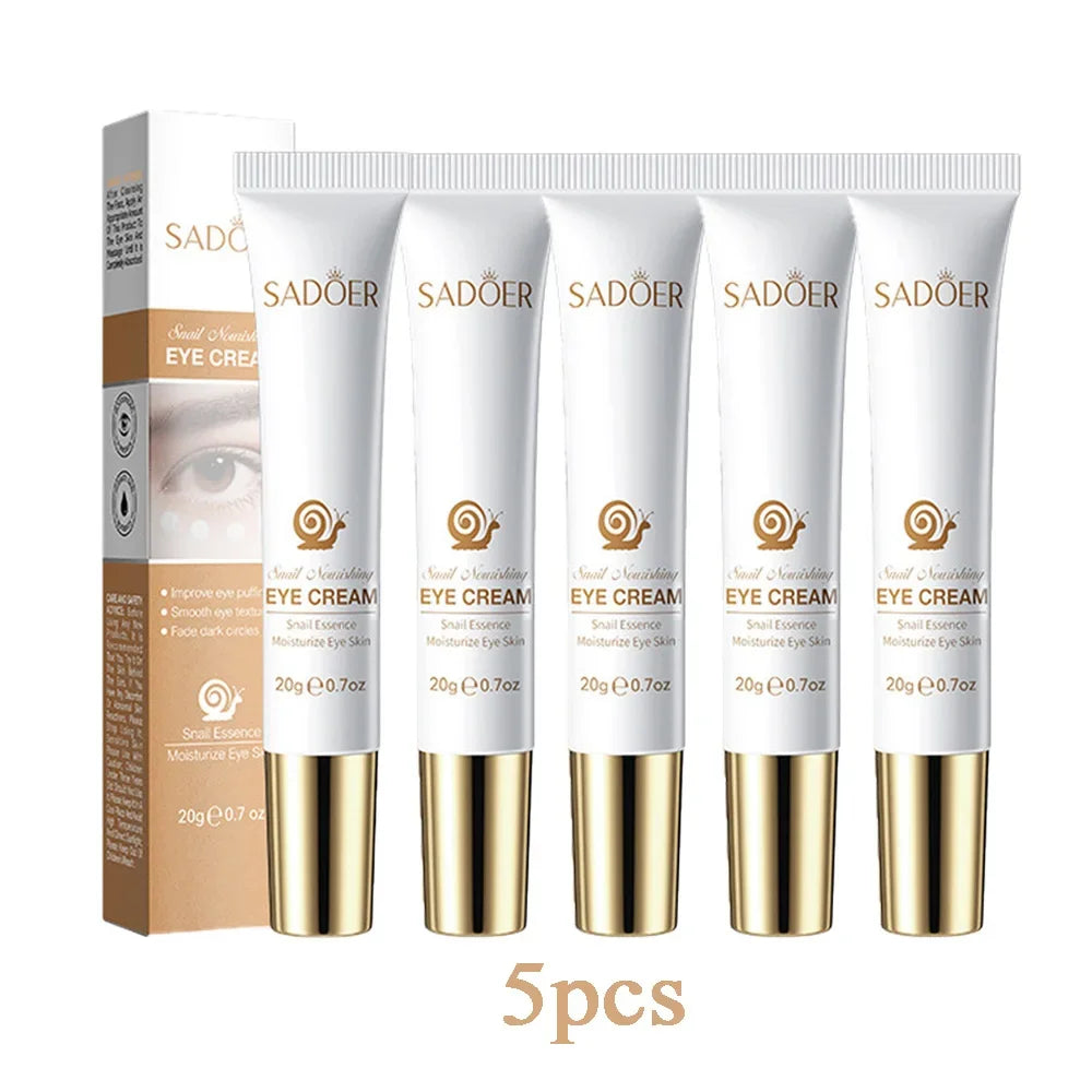 SADOER Snail Eye Cream Anti Wrinkle Dark Circles Under The Eyes Remove Eye Bags Moisturizing Anti-Aging Eyes Skin Care Products Peaceful Pleasures Health and Wellness 5pcs