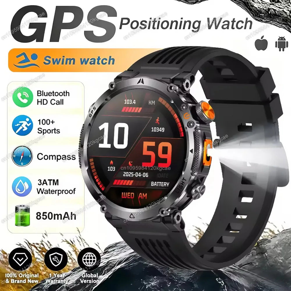 New Military Outdoor Smart Watch Men Dual-Frequency High-Precision Positioning Compass Sport IP68 Waterproof GPS Smartwatch Hw12 Peaceful Pleasures Health and Wellness Black