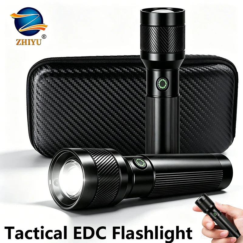 ZHIYU 1200LM Tactical Flashlight USB-C Rechargeable Zoomable Torch