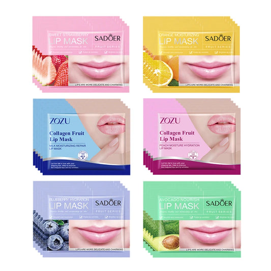 SADOER 30pc Fruit Collagen Lip Mask Patches – Moisturize & Plump Lip Mask Patches Peaceful Pleasures Health and Wellness Each 5pcs