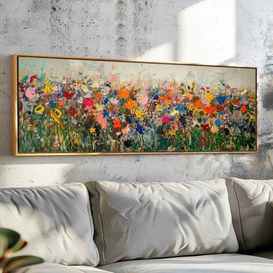 Modern Wildflower Canvas Poster Wall Art Unframed - Panoramic Modern Oil Painting Wall Art Print -Panoramic Landscape Art Print Peaceful Pleasures Health and Wellness ZLH4218 90x270cm No Frame