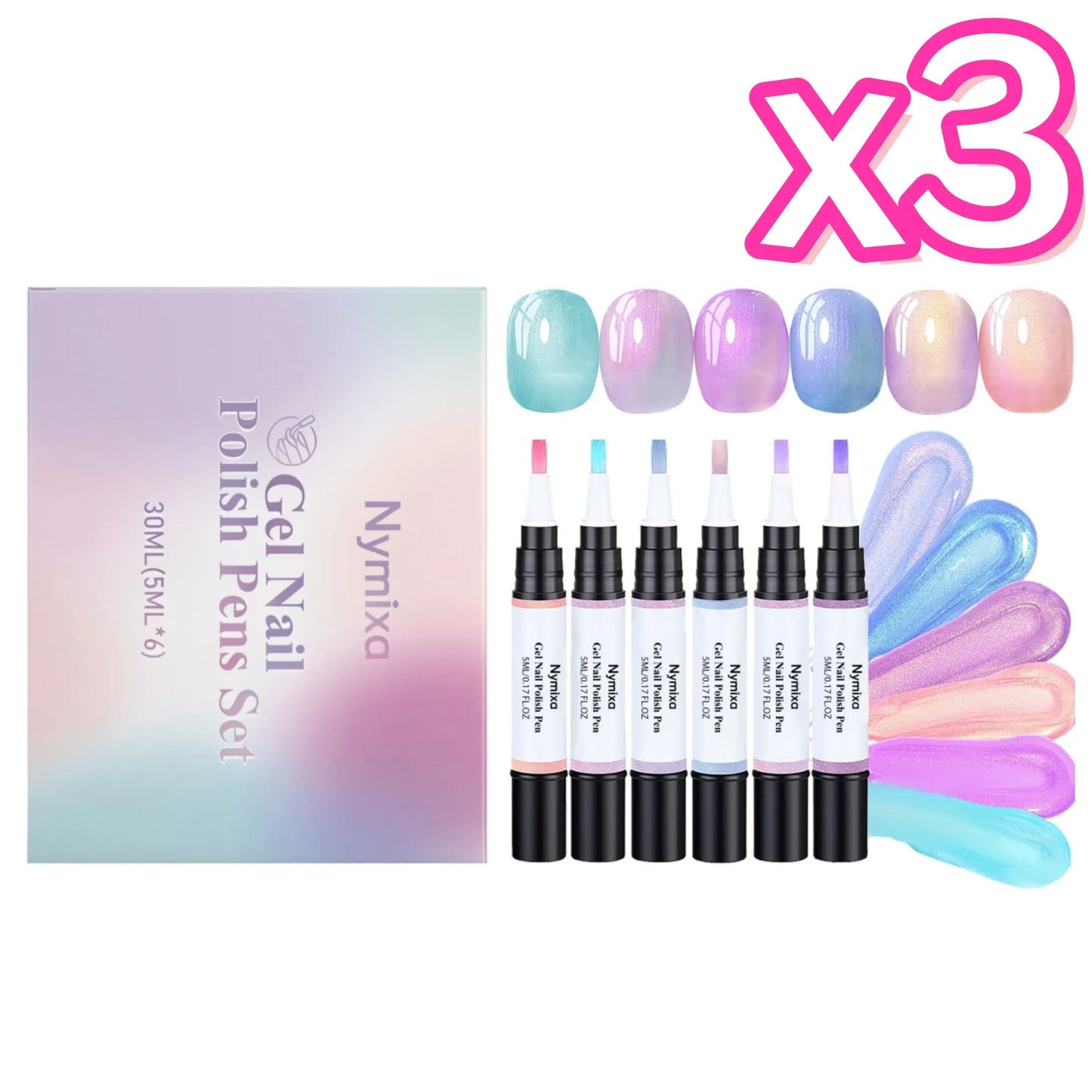 Macaron Color Nail Polish Pen Pearlescent High Pigment Easy Drawing Multi Pattern Creation Home Manicure Nail Gel Polish Pen Set Peaceful Pleasures Health and Wellness 6pcs in boxed x 3