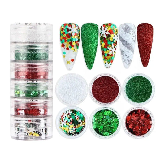 6color Christmas Snowflake Nail Glitter DIY Christmas Nail Glitter Set Snowflakes Sequins Bright Shine Multi-purpose Glitter Set Peaceful Pleasures Health and Wellness A