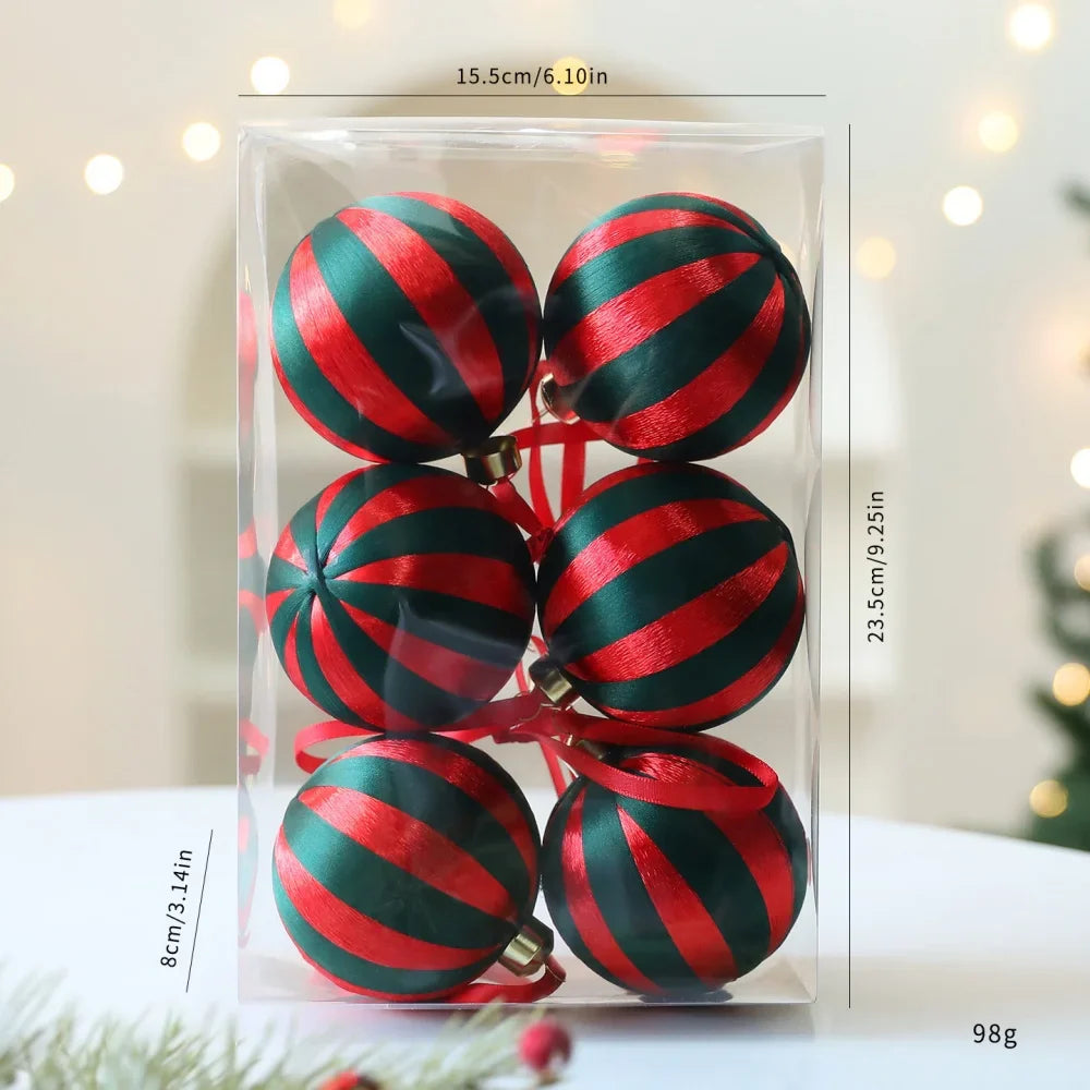 6-Pack 8cm Red & White Striped Christmas Ball Ornaments