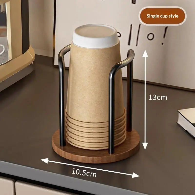 Wooden Disposable Cup Dispenser Rack & Mug Organizer Stand