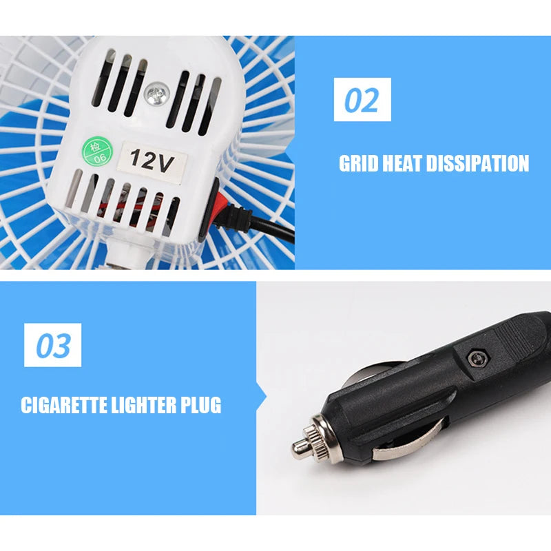 12/24V Car Mini Fan 180 Degree Rotating Adjustable Cooling Low Noise Strong Wind Vehicle Wind Air Cooler Conditioner Fans Peaceful Pleasures Health and Wellness