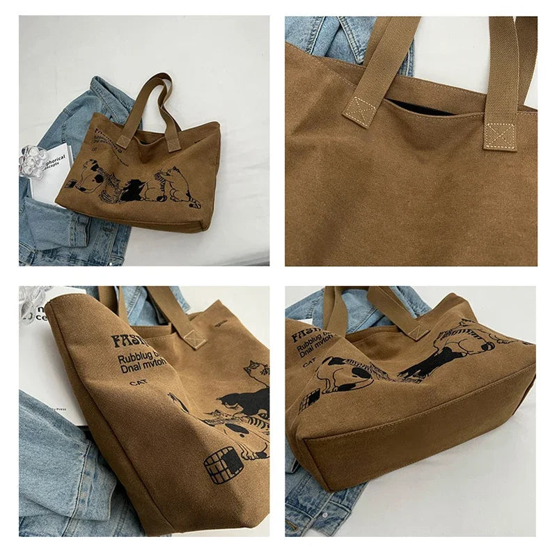 Women's Canvas Tote Bag – Spacious Zipper Shoulder Bag