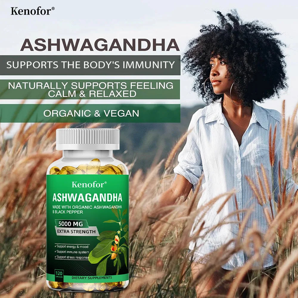 Pure Ashwagandha Root Extract Capsules 5000mg for Natural Mood, Stress, Focus, Brain, Energy , Sleep Health Peaceful Pleasures Health and Wellness