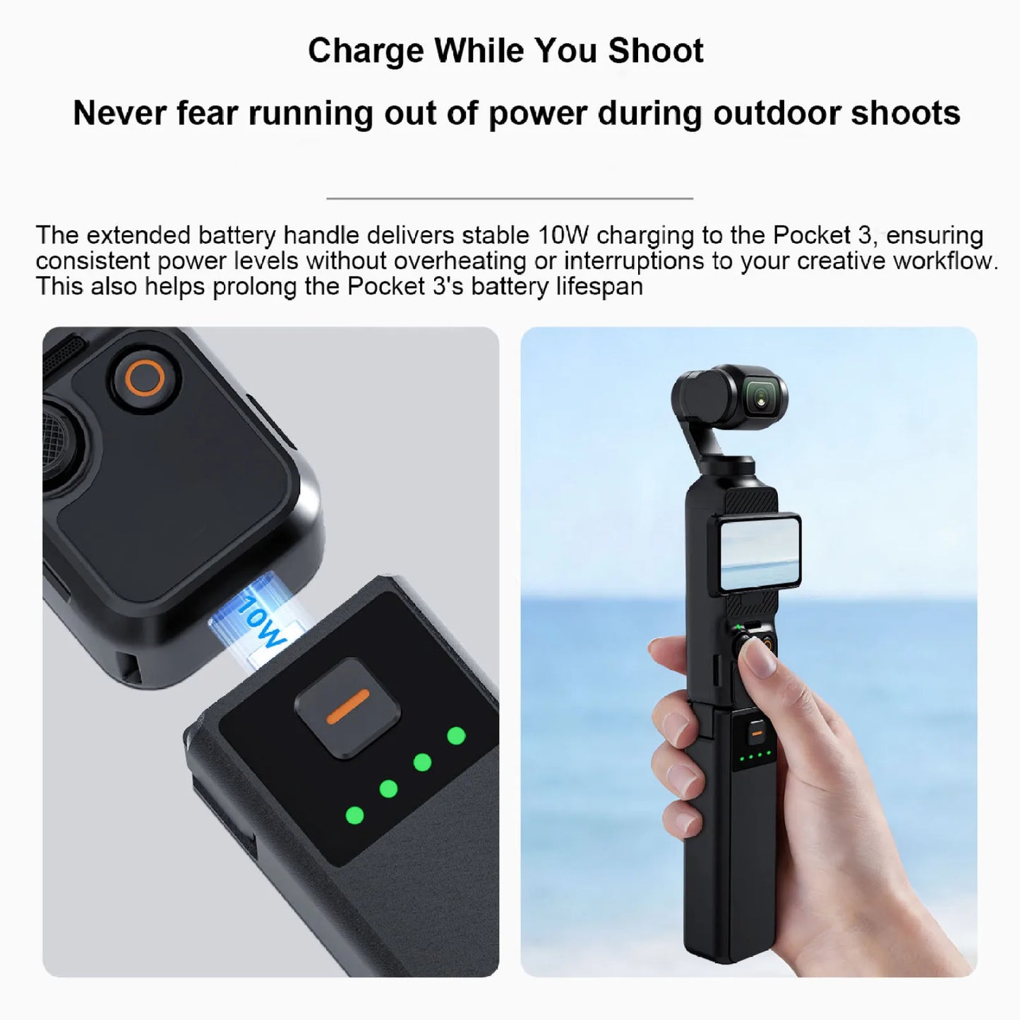 5000mAh Battery Grip For DJI Osmo Pocket 3 Portable Charging Handle With 21700 High-Density Cell 10W Pass-Through Charging Peaceful Pleasures Health and Wellness