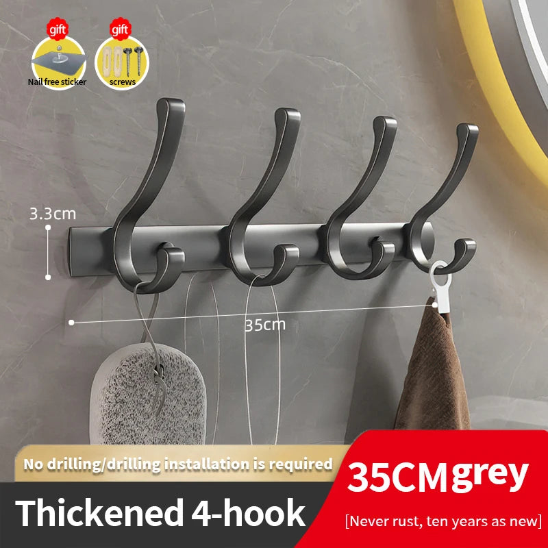 YUNJIEYA 6-Hook Aluminum Wall Hanger | Black White Gun Grey Wall Hook Rack Peaceful Pleasures Health and Wellness thicken grey 4 hook