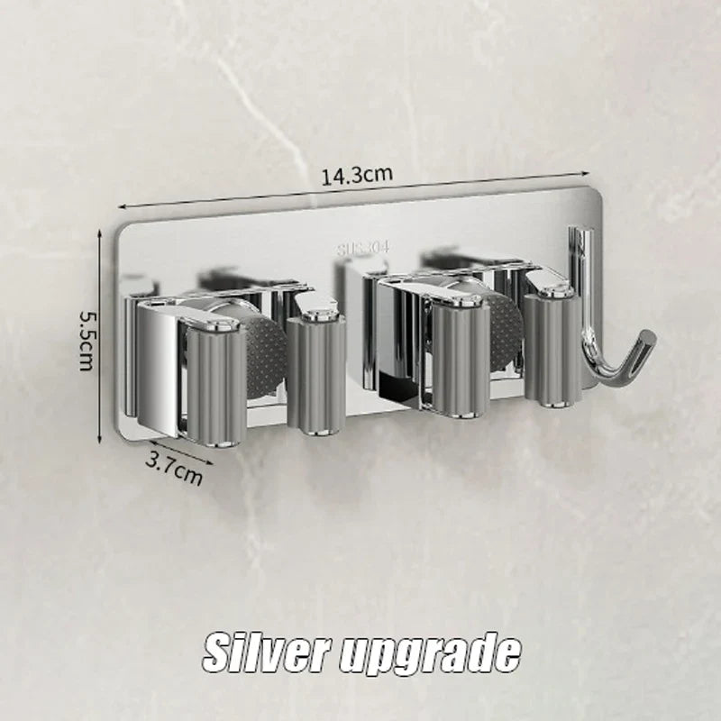 Wall-Mounted Mop & Broom Holder – 304 Stainless Steel Rack