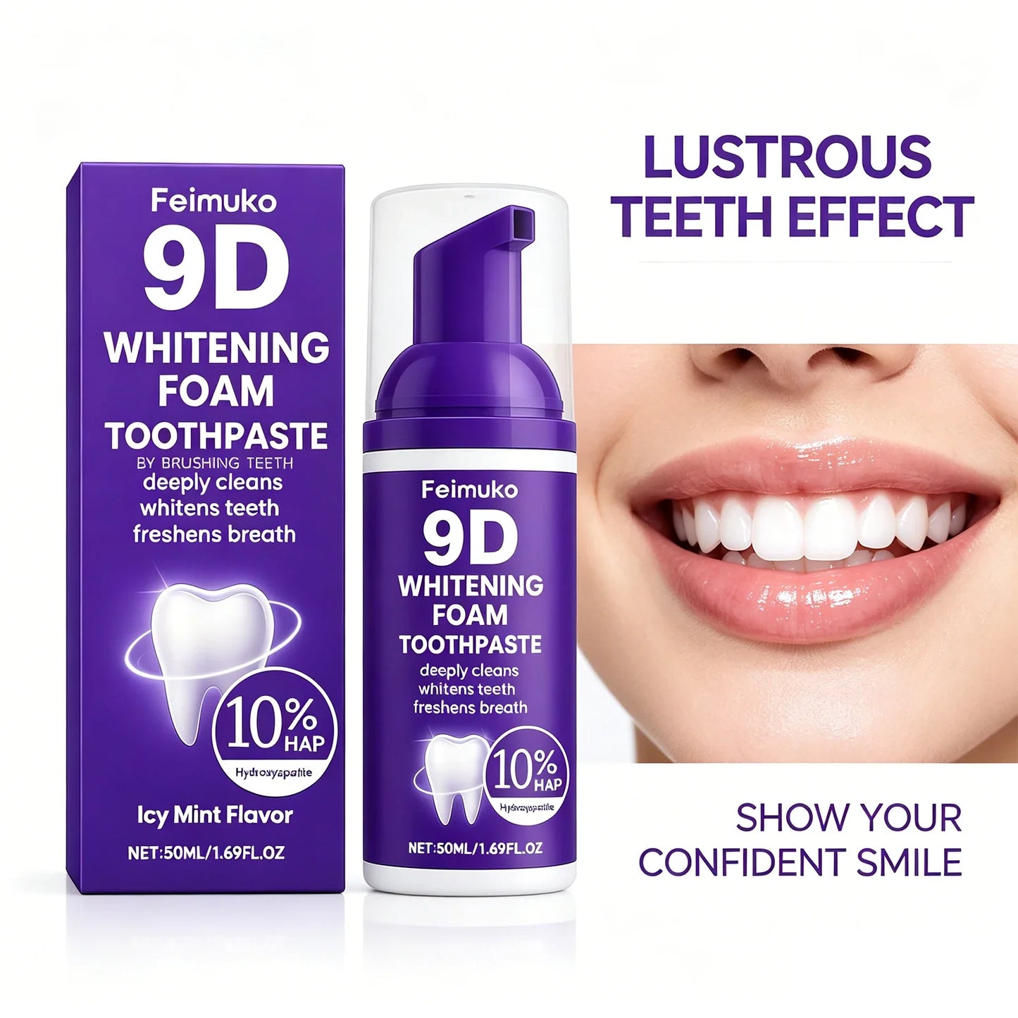 9D Whitening Foam Toothpaste | 10% Hydroxyapatite | 50ml