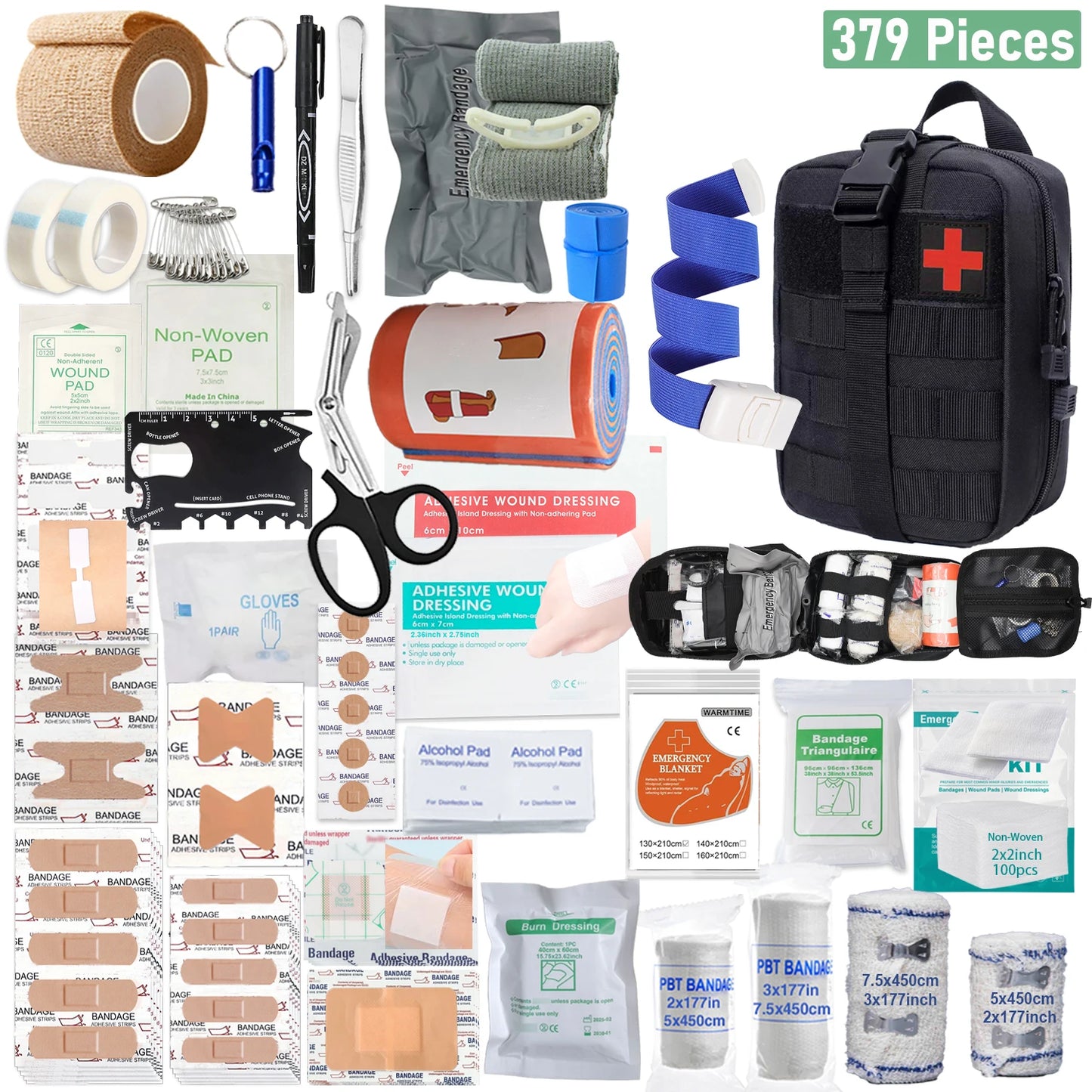379pcs Home Office First Aid Kit Portable Emergency Bag, Red Survival Carry-On for Outdoor Activities, Camping, Hunting, Hiking Peaceful Pleasures Health and Wellness Black-379pcs