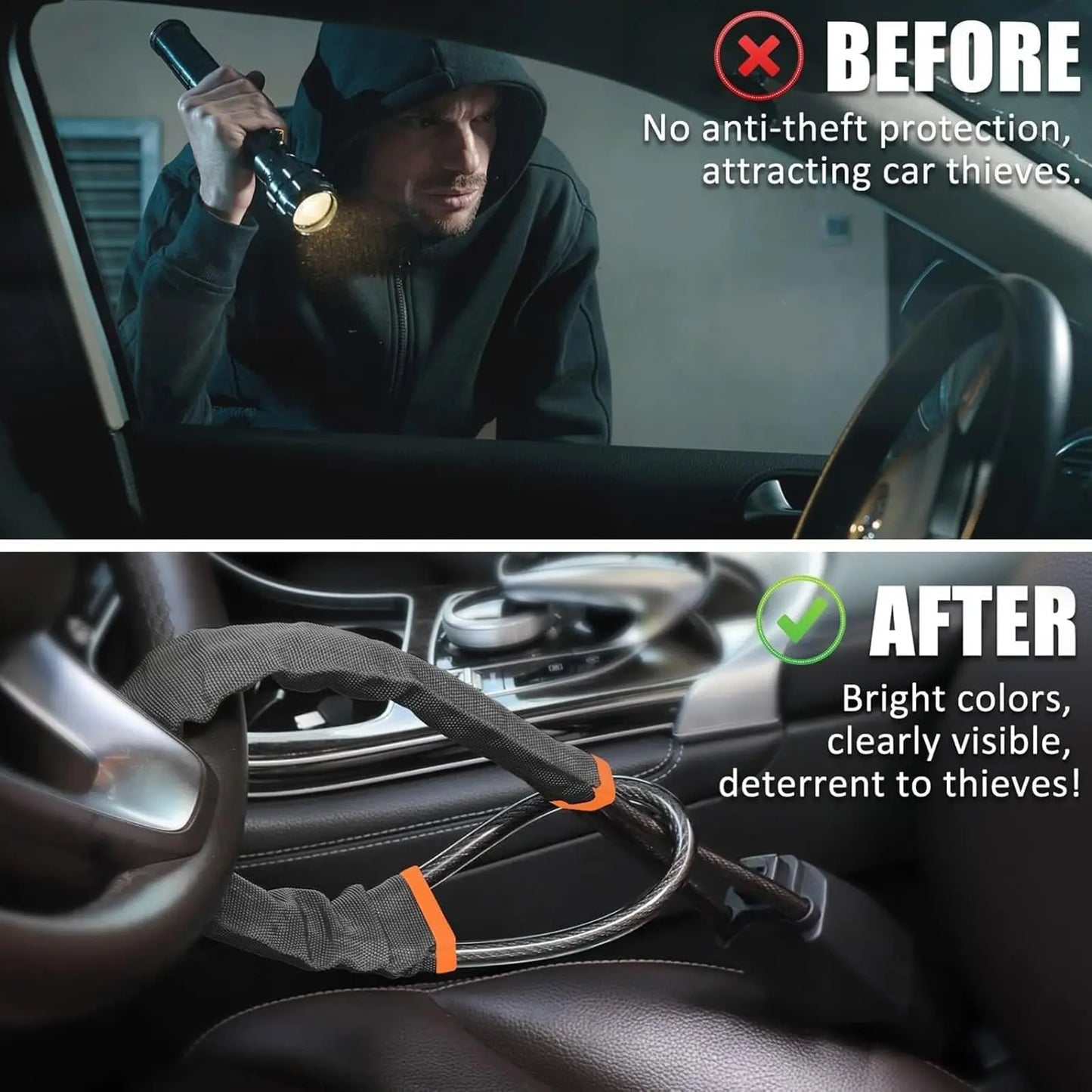 Universal Anti-theft Device Car Steering Wheel Lock Safety Belt Buckle Lock Steel Cable Lock Steel Wire Rope Lock Car Security Peaceful Pleasures Health and Wellness