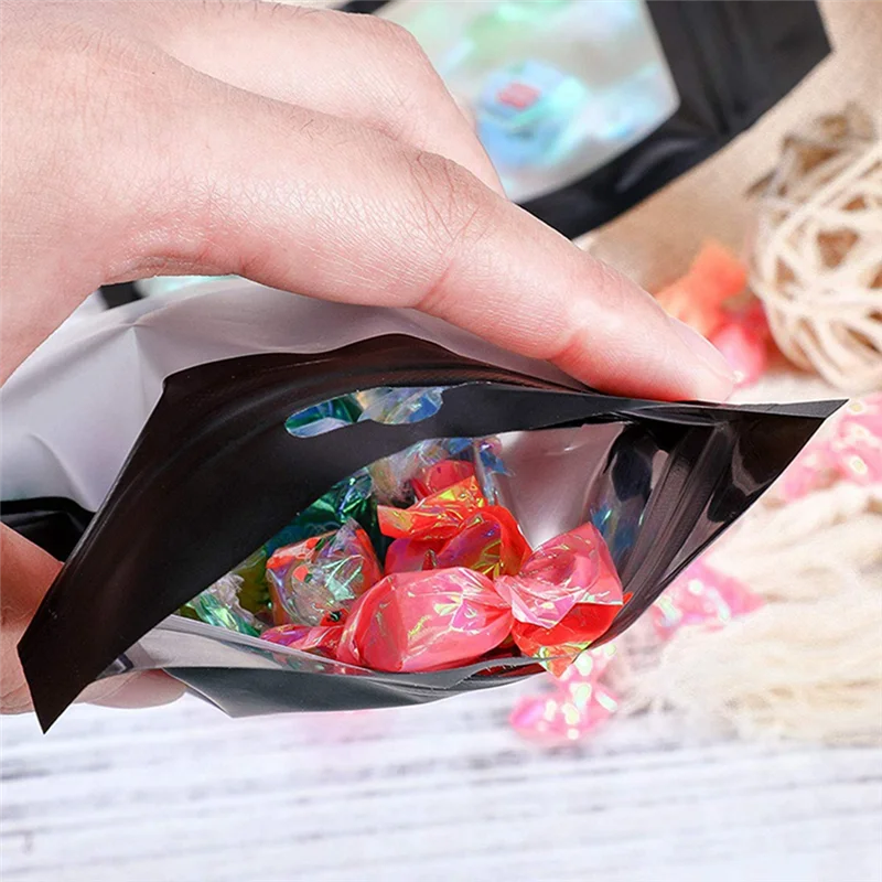 A36T-600 Pieces Resealable Food Storage Bags With Clear Window Coffee Beans Packaging Pouch (Black, 2.4 X 4 Inch) Peaceful Pleasures Health and Wellness Black