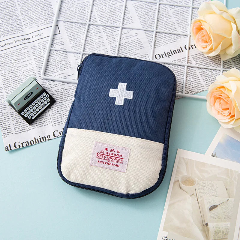 Mini Portable Medicine Bag Travel First Aid Kit Medicine Bag Storage Bag Survival Kit Medicine Box Outdoor Emergency Camping Peaceful Pleasures Health and Wellness Blue