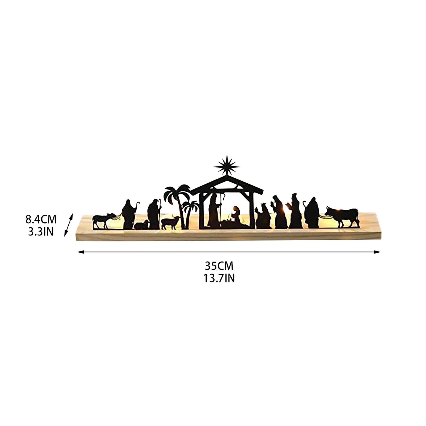Nativity Scene Candle Holder – Metal & Wood Tabletop Decor