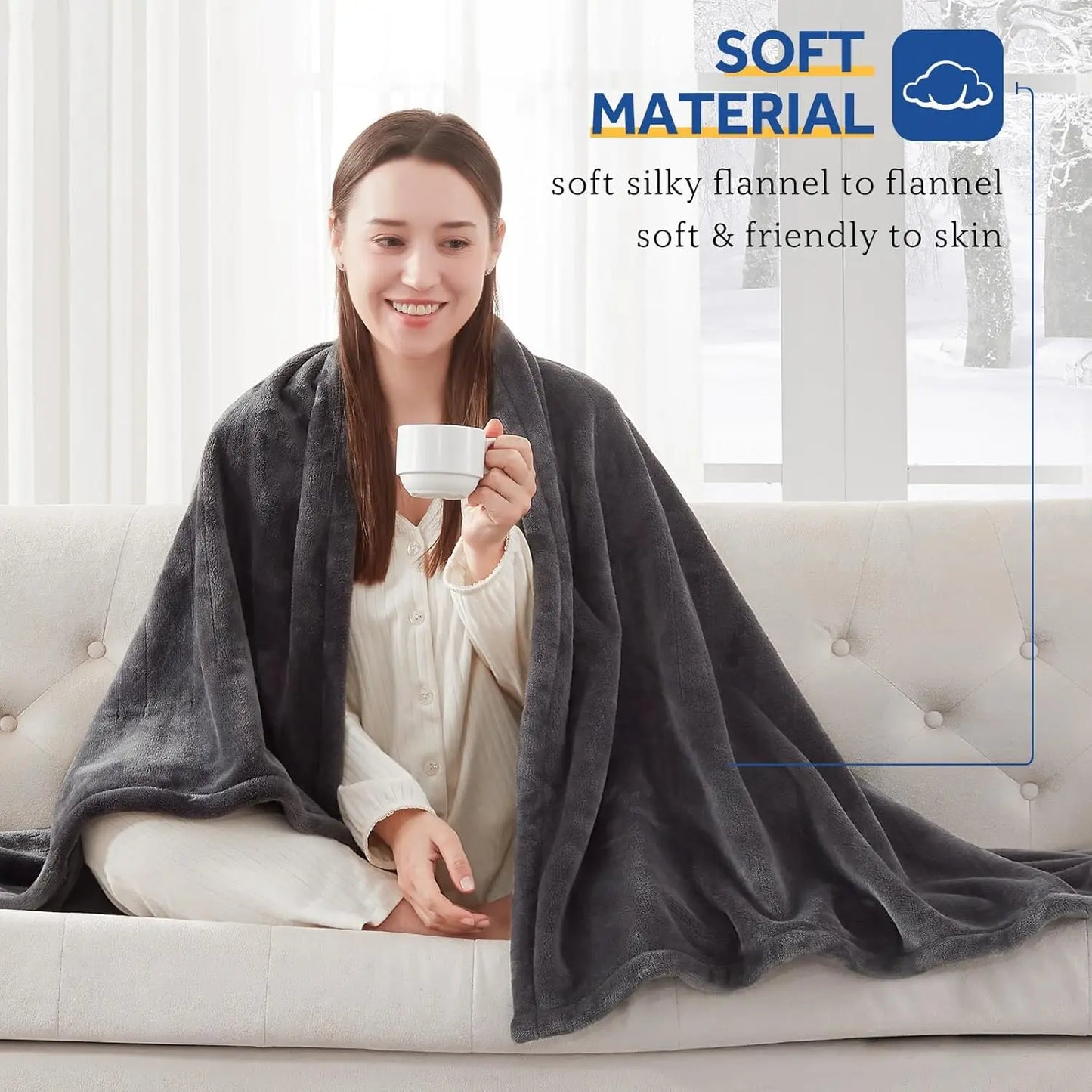 Queen Size Flannel Electric Blanket – 10 Levels, Grey Peaceful Pleasures Health and Wellness