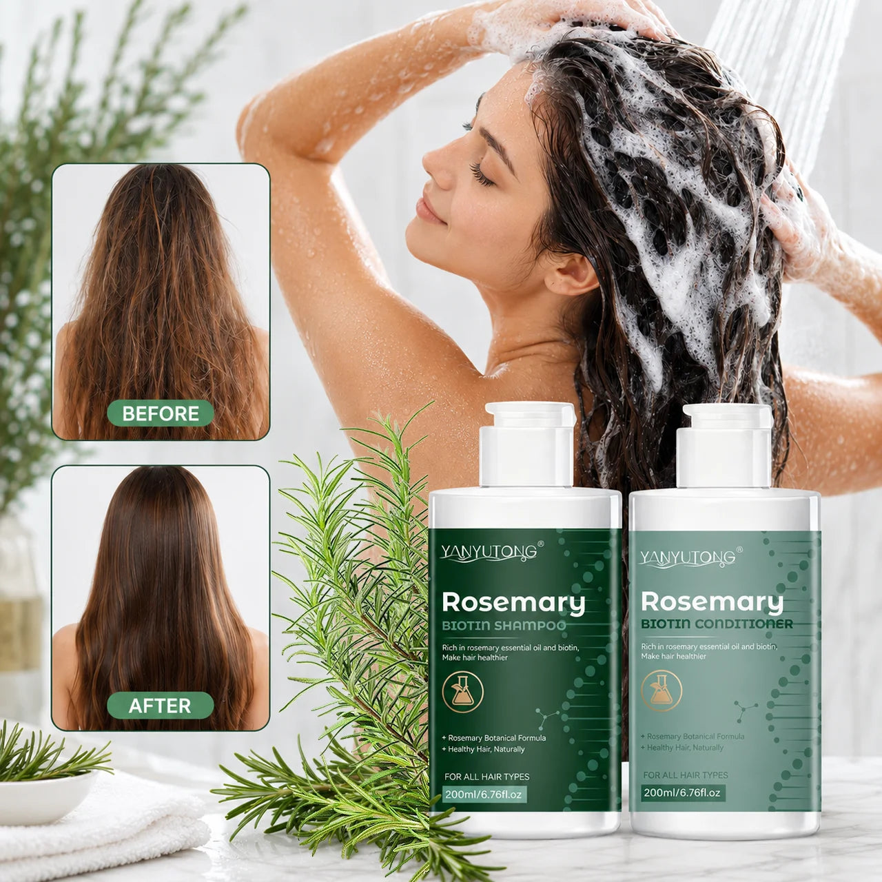 Rosemary shampoo and conditioner set – gentle cleansing, deep moisturizing, and softening effects. Peaceful Pleasures Health and Wellness Nourishing