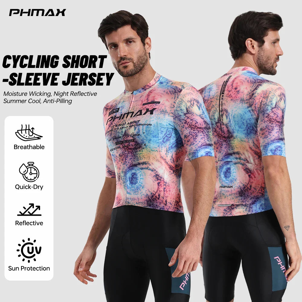 PHMAX Men's Short Sleeve Cycling Jersey – Quick Dry, 3 Pockets