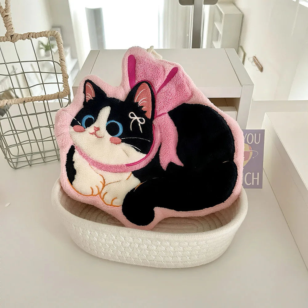 Cat Hand Towels, Bathroom Towels with Hanging Loop, Hand Towel Animals, Microfiber Coral Fleece Absorbent Hand Towel Peaceful Pleasures Health and Wellness
