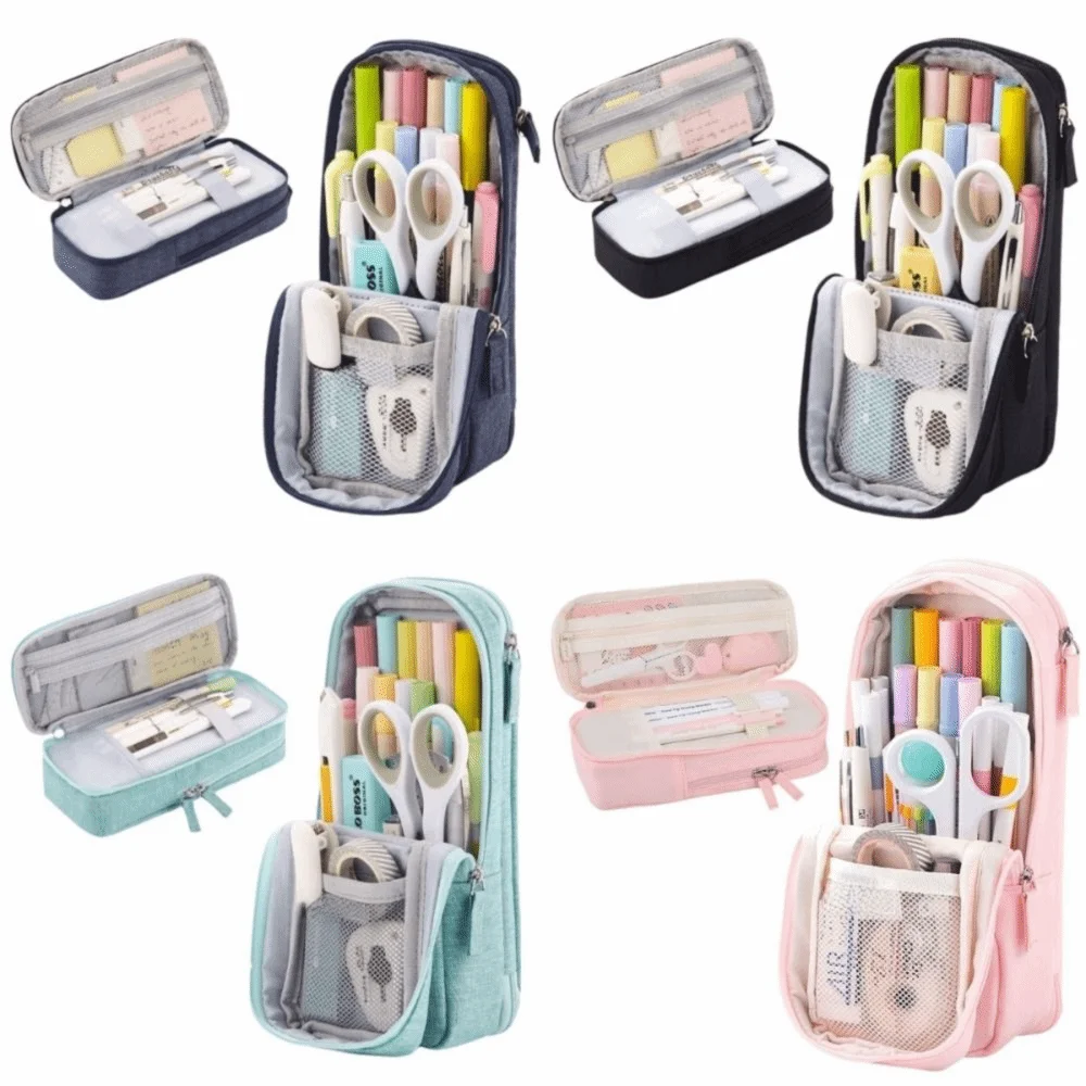 Large-capacity Folding Pencil Case Simple Double-layer Pen Storage Bag Portable Aesthetic Student Stationary Boxes School/Office Peaceful Pleasures Health and Wellness