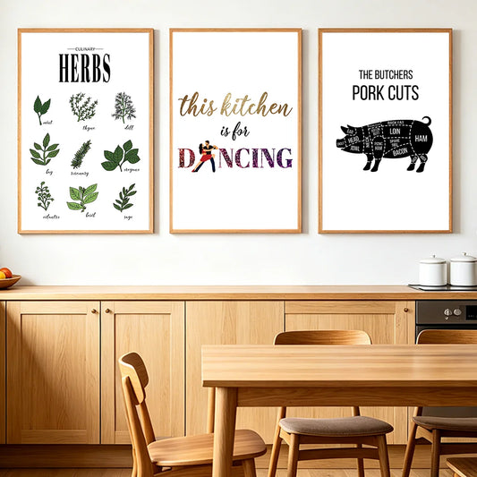 Kitchen Inspirational Quotes Wall Art, Modern Animal Canvas Painting, Minimalist plant Poster Print for Dining Room Decor Peaceful Pleasures Health and Wellness