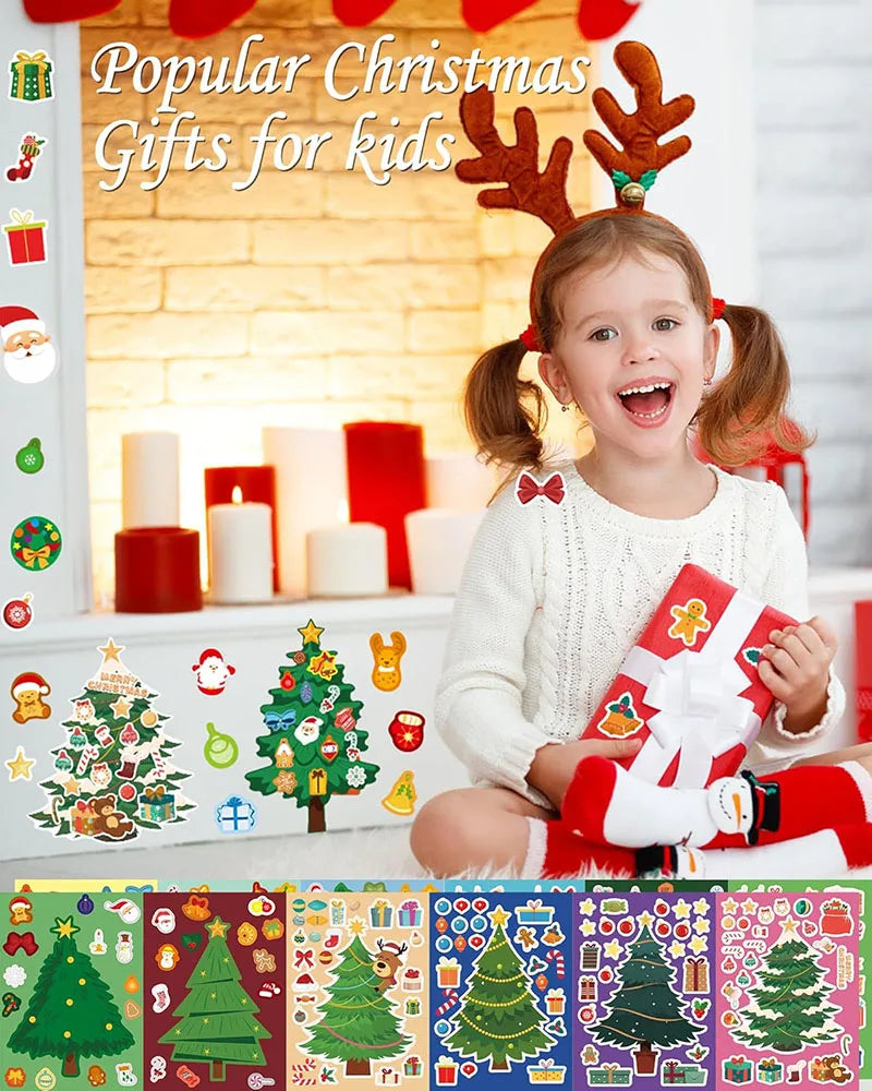 Christmas Tree Party Favors Stickers Kids DIY Puzzle Childern Gifts