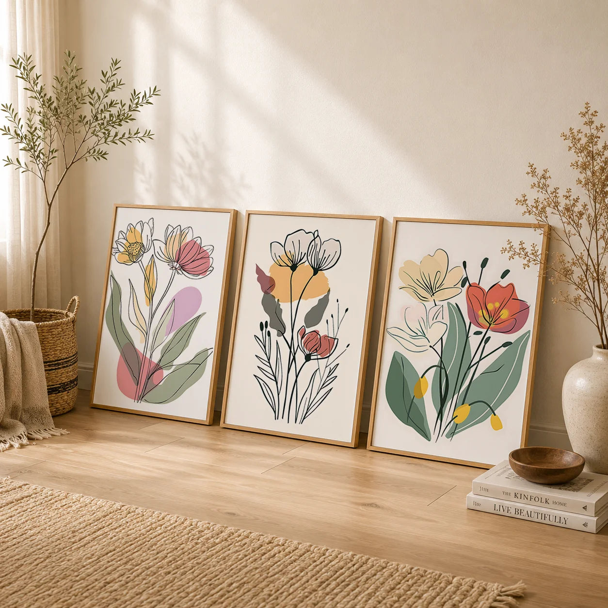 Boho Floral Canvas Wall Art | Minimalist Botanical Print Canvas Wall Art Print Peaceful Pleasures Health and Wellness
