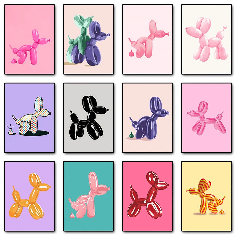 Pink Balloon Dog Canvas Wall Art | Preppy Teen Dorm Room Decor