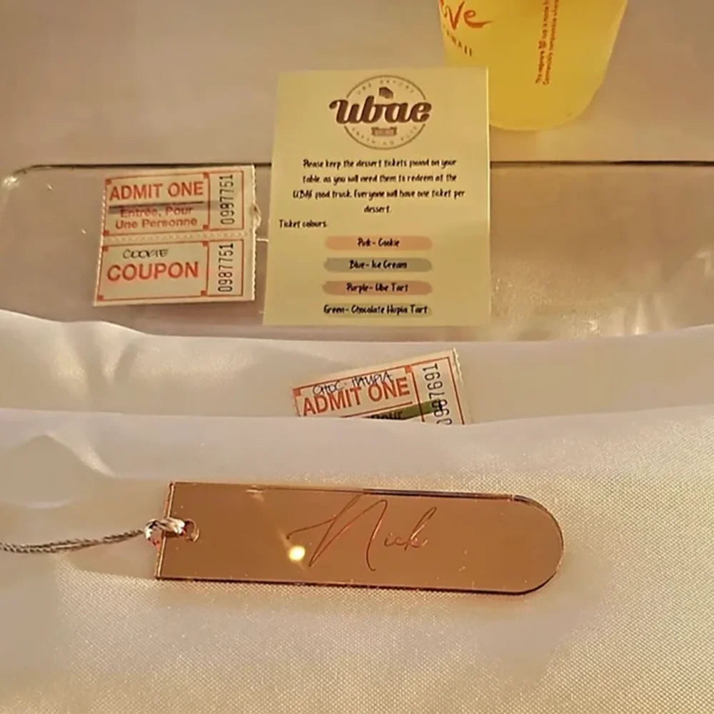 Custom Acrylic Wedding Place Cards 5-Pack | Name Bookmarks & Keyrings