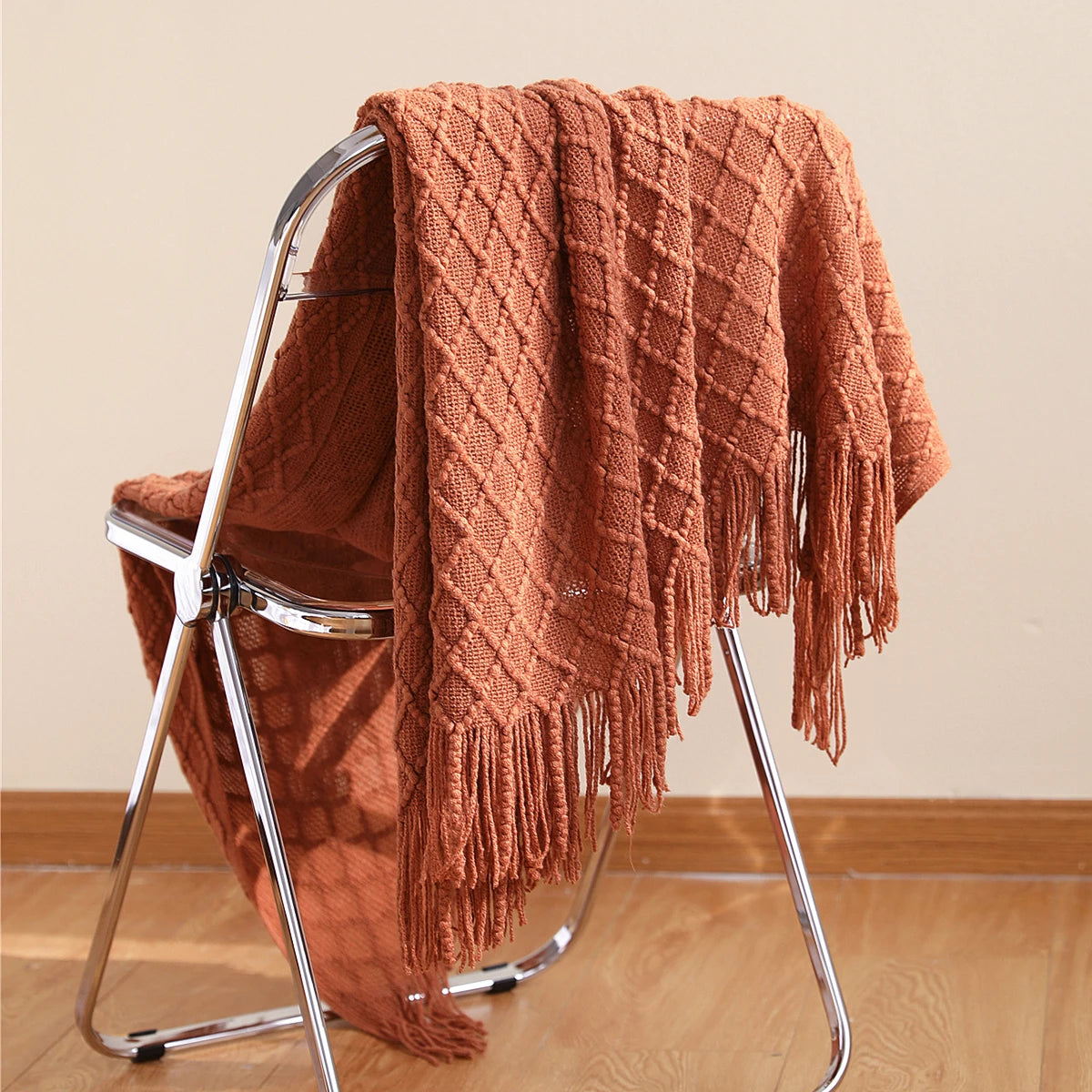 Battilo Orange Red Knitted Throw Blanket Fall Knit Throws for Bed Plaid Bedspread On The Bed Decorative Sofa Blanket Fall Decor Peaceful Pleasures Health and Wellness