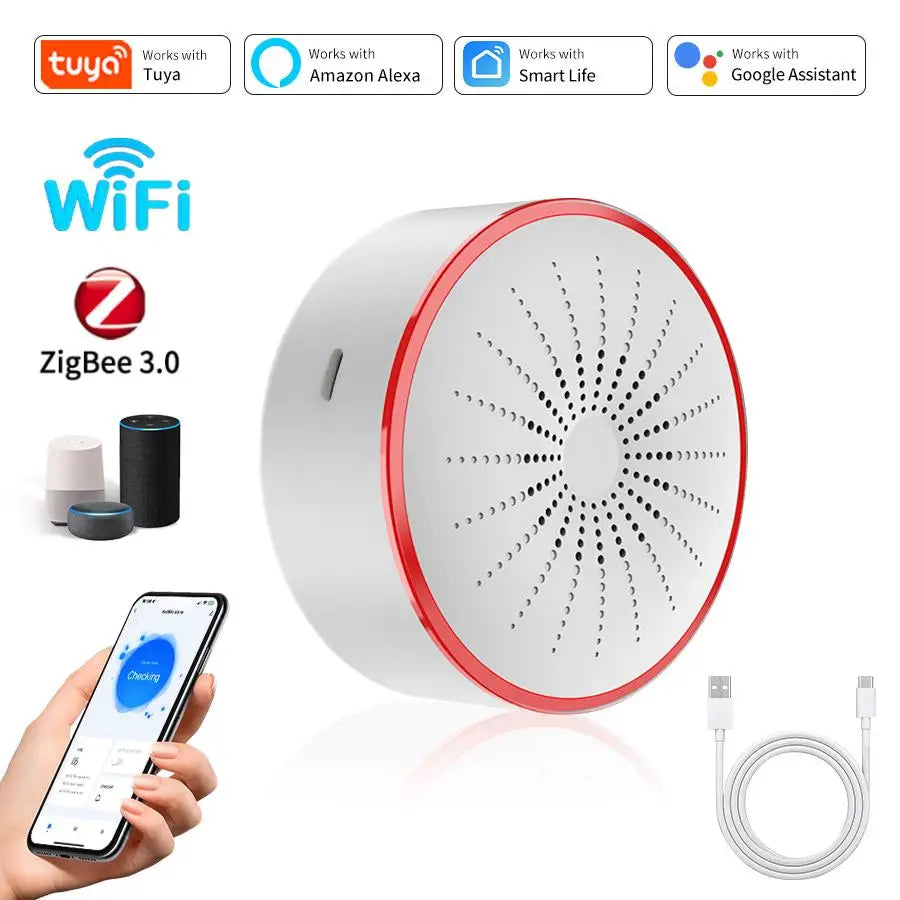 Tuya Smart Siren 85DB ZigBee WiFi Alarm Sound Light Sensor Detector Home Security Alarm App Control Works With Alexa Google Home Peaceful Pleasures Health and Wellness