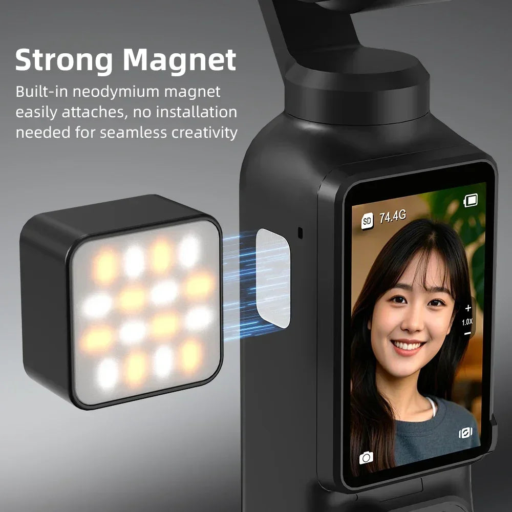 Portable Three-Level Magnetic LED Fill Light for DJI Osmo Pocket 3 Dimming Brightness Photography Lighting Light Accessories Peaceful Pleasures Health and Wellness