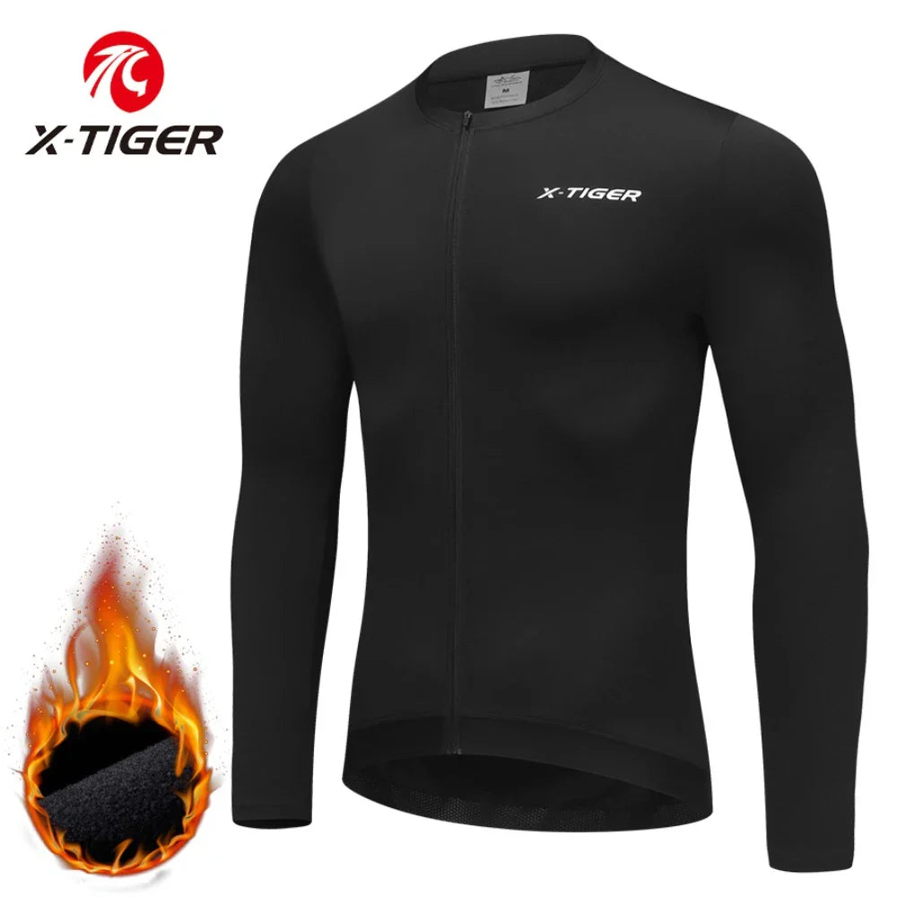 X-TIGER Thermal Fleece Winter Cycling Jersey – Windproof MTB