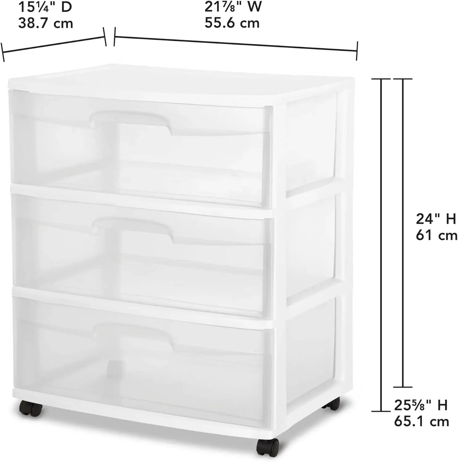 White storage unit with dimensions labeled on a white background
