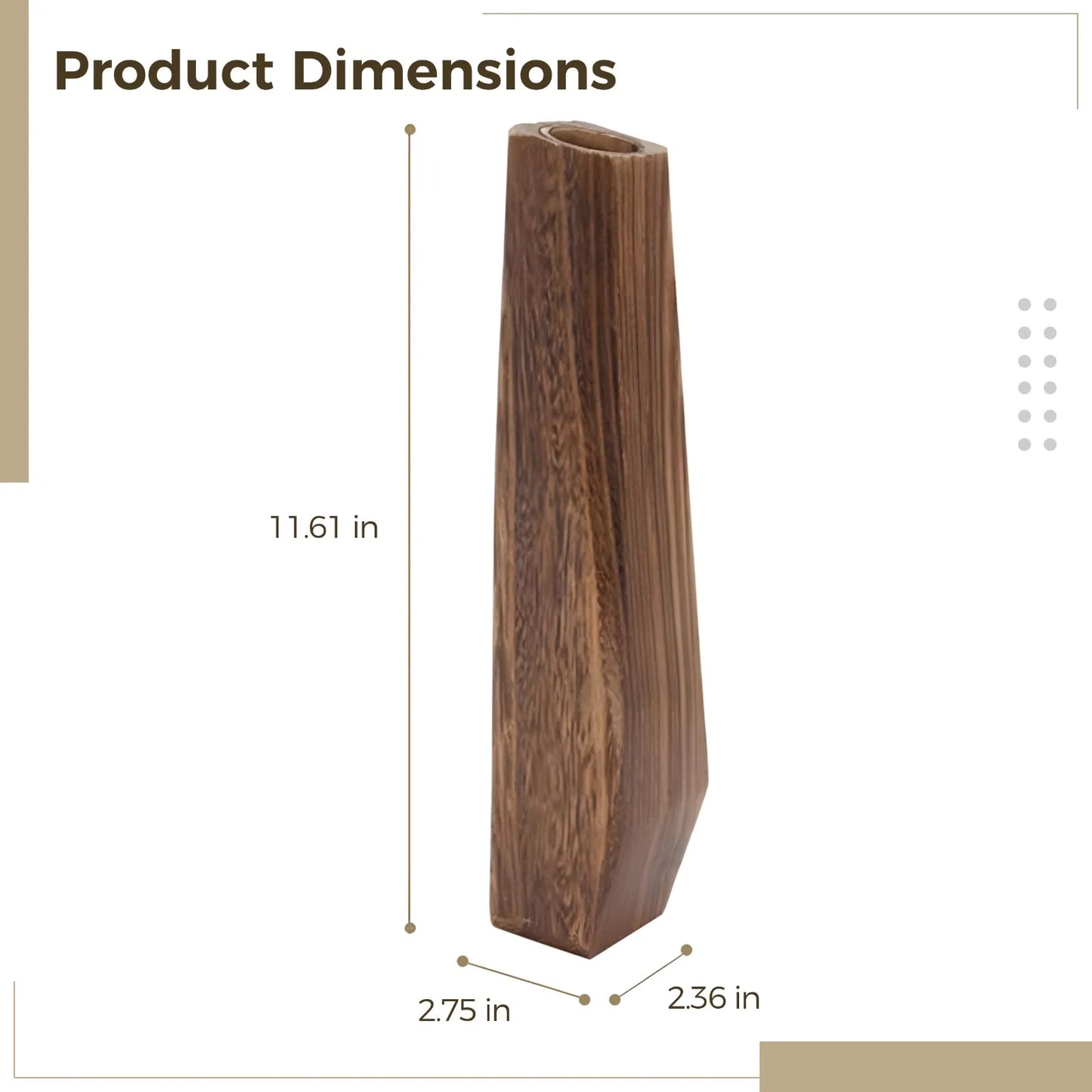 Rustic Tall Burnt Wood Flower Vase for Dried & Faux Flowers