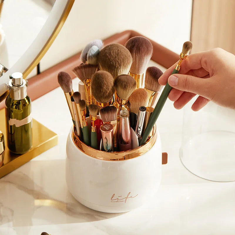 Makeup brush holder storage box with lid 360 degree rotating dustproof makeup brush storage box suitable for dressing table ligh Peaceful Pleasures Health and Wellness