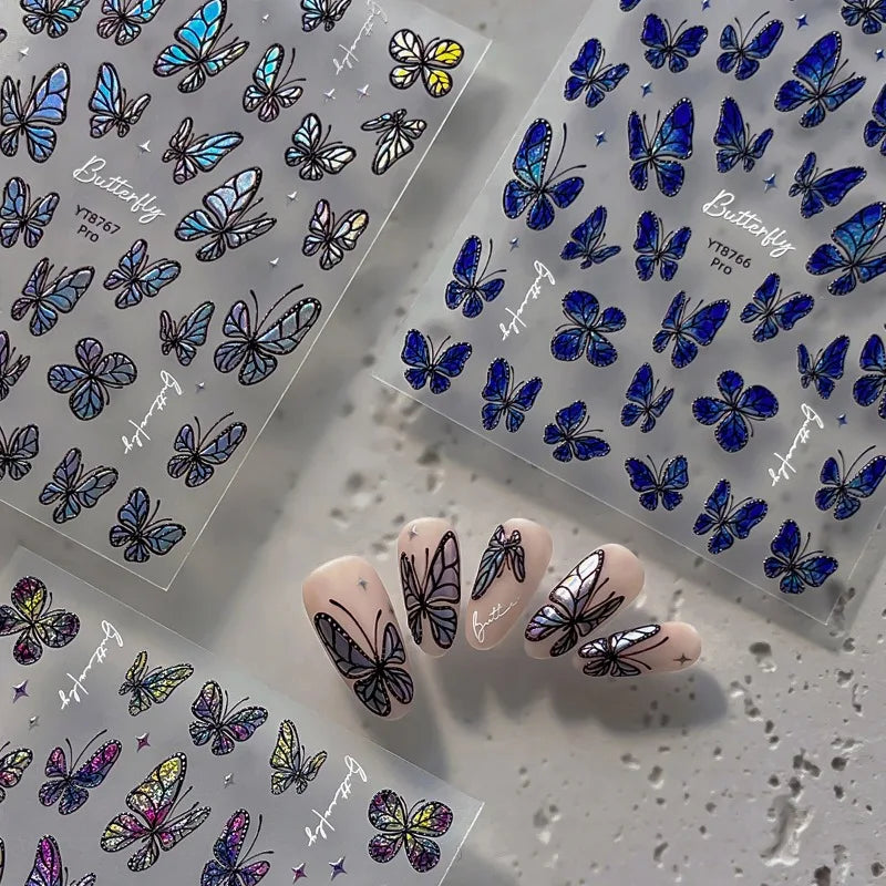 3D Holographic Butterfly Nail Stickers | Iridescent Aurora Decals