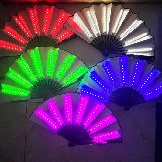 LED Glow Folding Hand Fan – Rave, Festival & Party Accessory LED Party Fan Peaceful Pleasures Health and Wellness