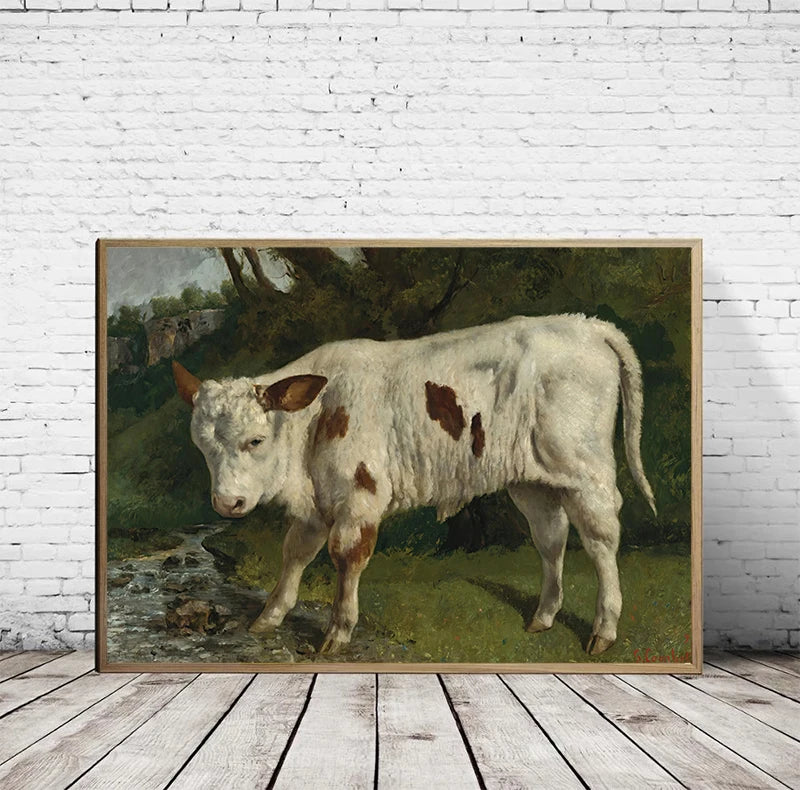 Vintage Rural Antique Animals Poster Cows in The Forest and Pasture Canvas Painting Farmhouse Wall Art Picture Office Home Decor Peaceful Pleasures Health and Wellness