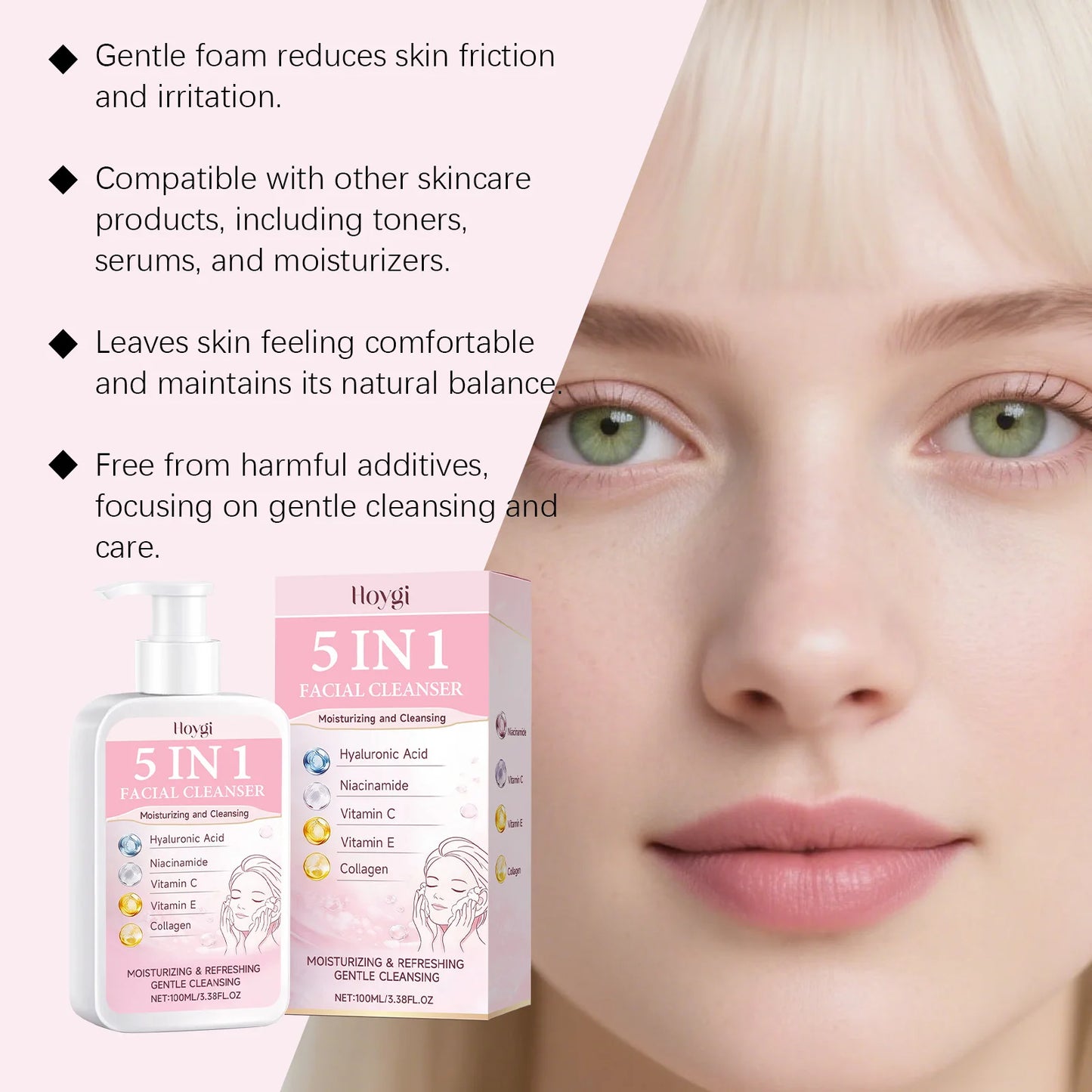 5-in-1 Hydrating Facial Cleanser – Foam, Brightening & Makeup