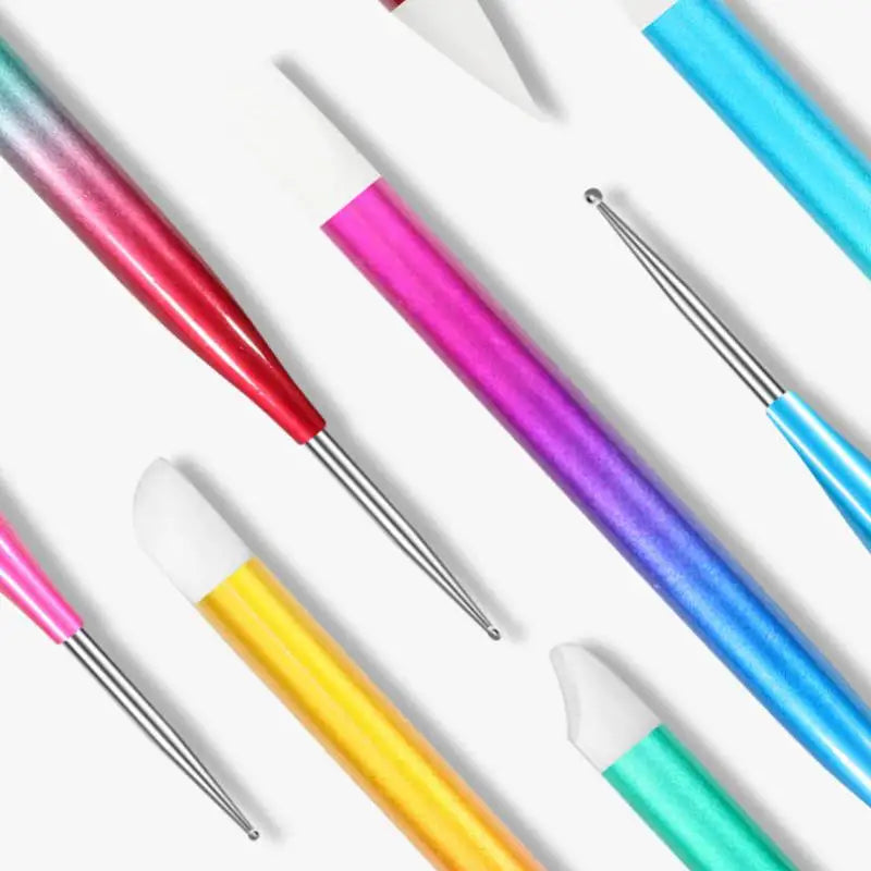 5Pcs Professional Nail Art Silicone Embossing Brush Dual-Head UV Gel Dotting Painting Pen Manicure Clay Sculpting Drawing Tools Peaceful Pleasures Health and Wellness