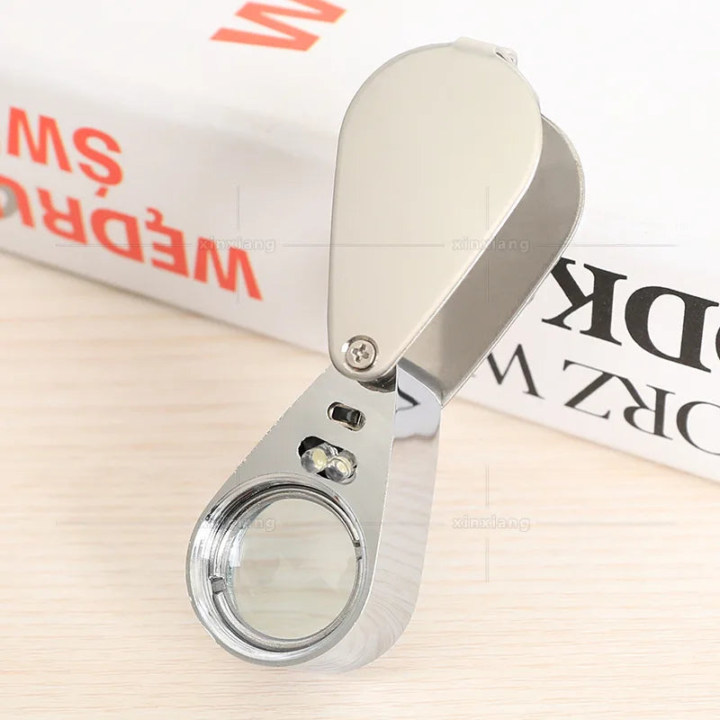 30X Jewelry Magnifying Glass All-Metal with 2 Led Lights Pocket Illuminated Loupe Triplet Glass Diamond for Jade Appreciation Peaceful Pleasures Health and Wellness